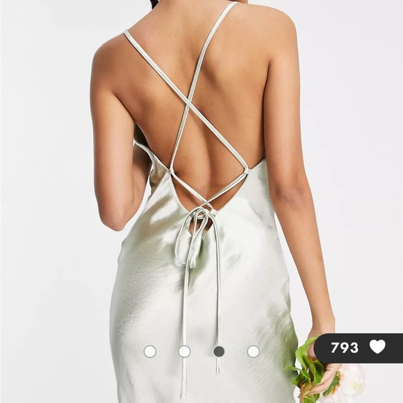ASOS bridesmaid wedding guest cami maxi slip dress in sage green - Picture 3 of 11